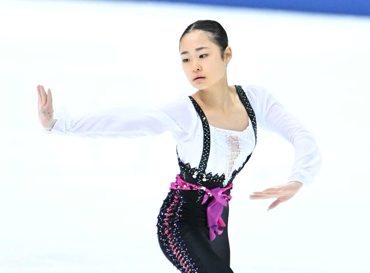 女子SPの公式練習をする島田（撮影・滝沢徹郎）