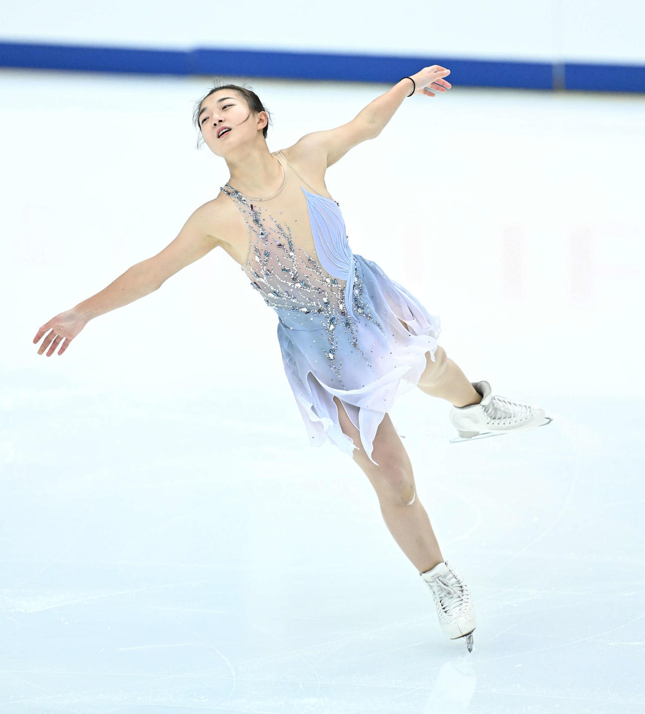 女子SPの公式練習をする坂本（撮影・滝沢徹郎）