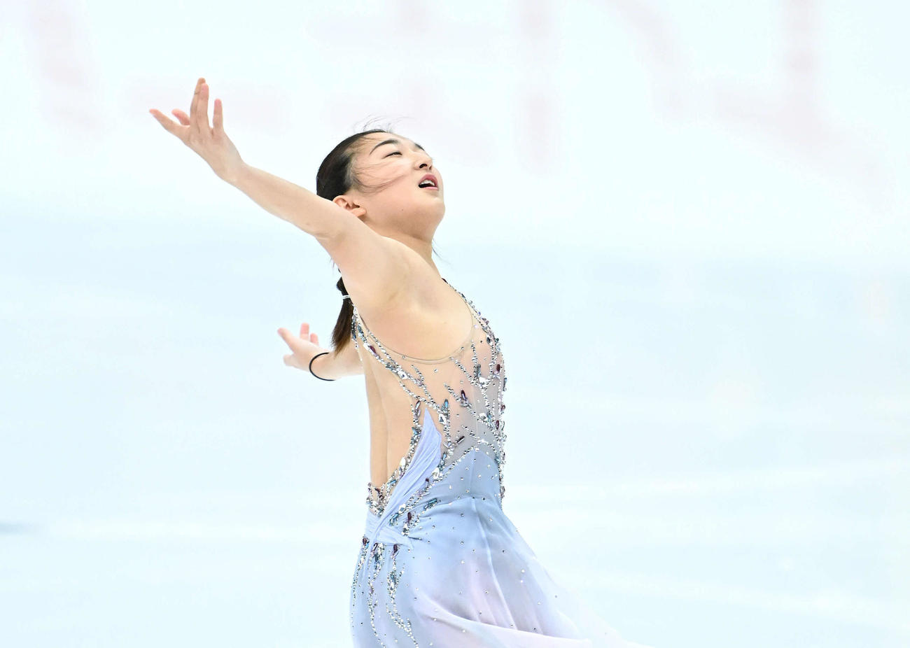 女子SPの公式練習をする坂本（撮影・滝沢徹郎）