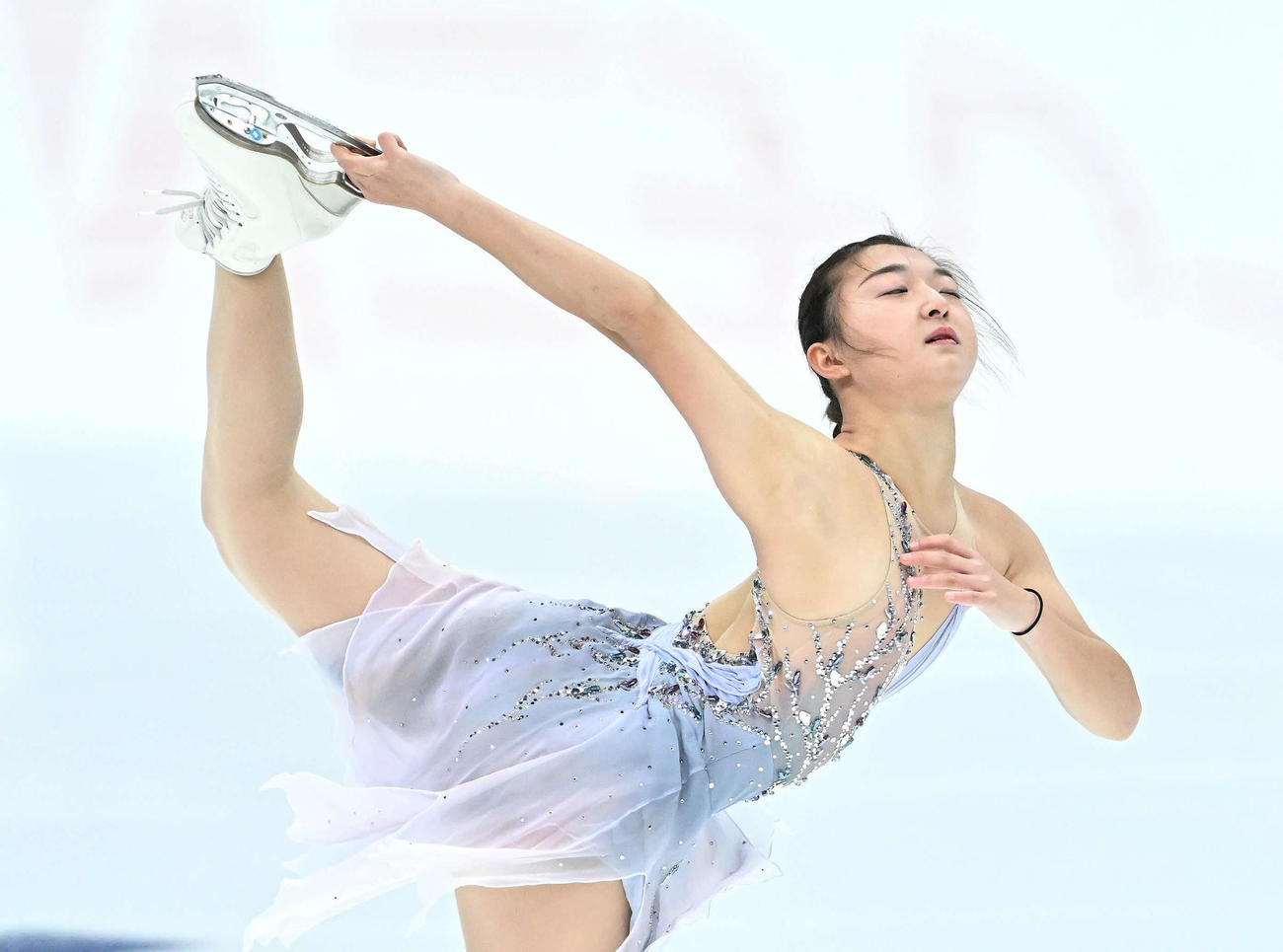 女子SPの公式練習をする坂本（撮影・滝沢徹郎）