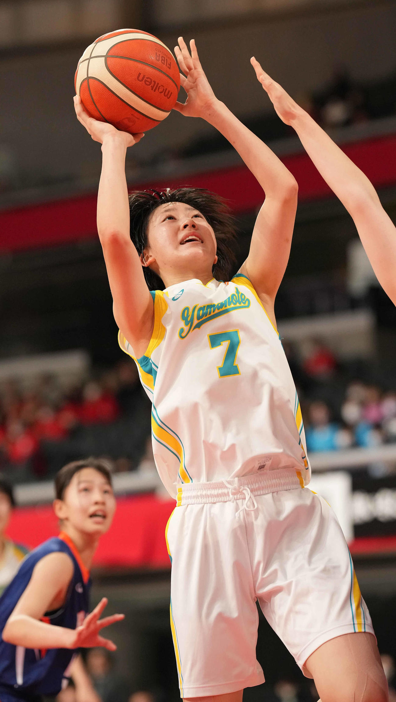 札幌山の手対日本航空石川　第4Q、シュートを放つ札幌山の手・谷口（撮影・鈴木みどり）