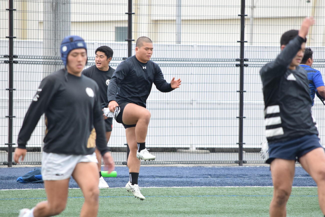 前日練習で体をほぐす大阪桐蔭の西野陽（撮影・阪口孝志）