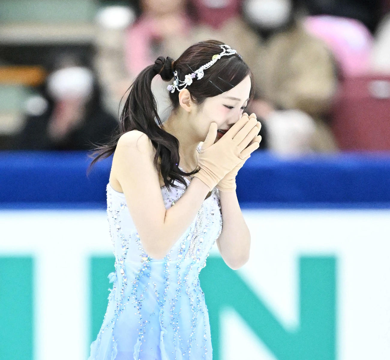23年12月22日　フィギュア全日本選手権　女子SPの演技を終え感極まる本田
