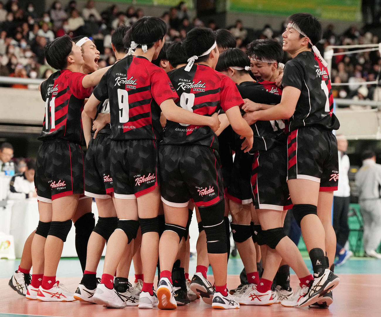 福井工大福井対鎮西　鎮西に勝利し決勝進出を決め、喜ぶ堤（右）ら福井工大福井の選手たち（撮影・鈴木みどり）