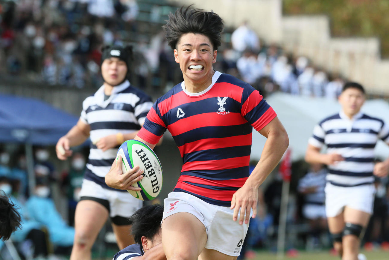 トライを挙げる京産大・船曳涼太（2021年10月撮影）