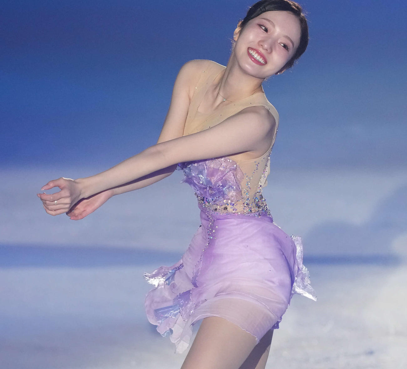 笑顔を振りまく本田真凜さん（撮影・たえ見朱実）