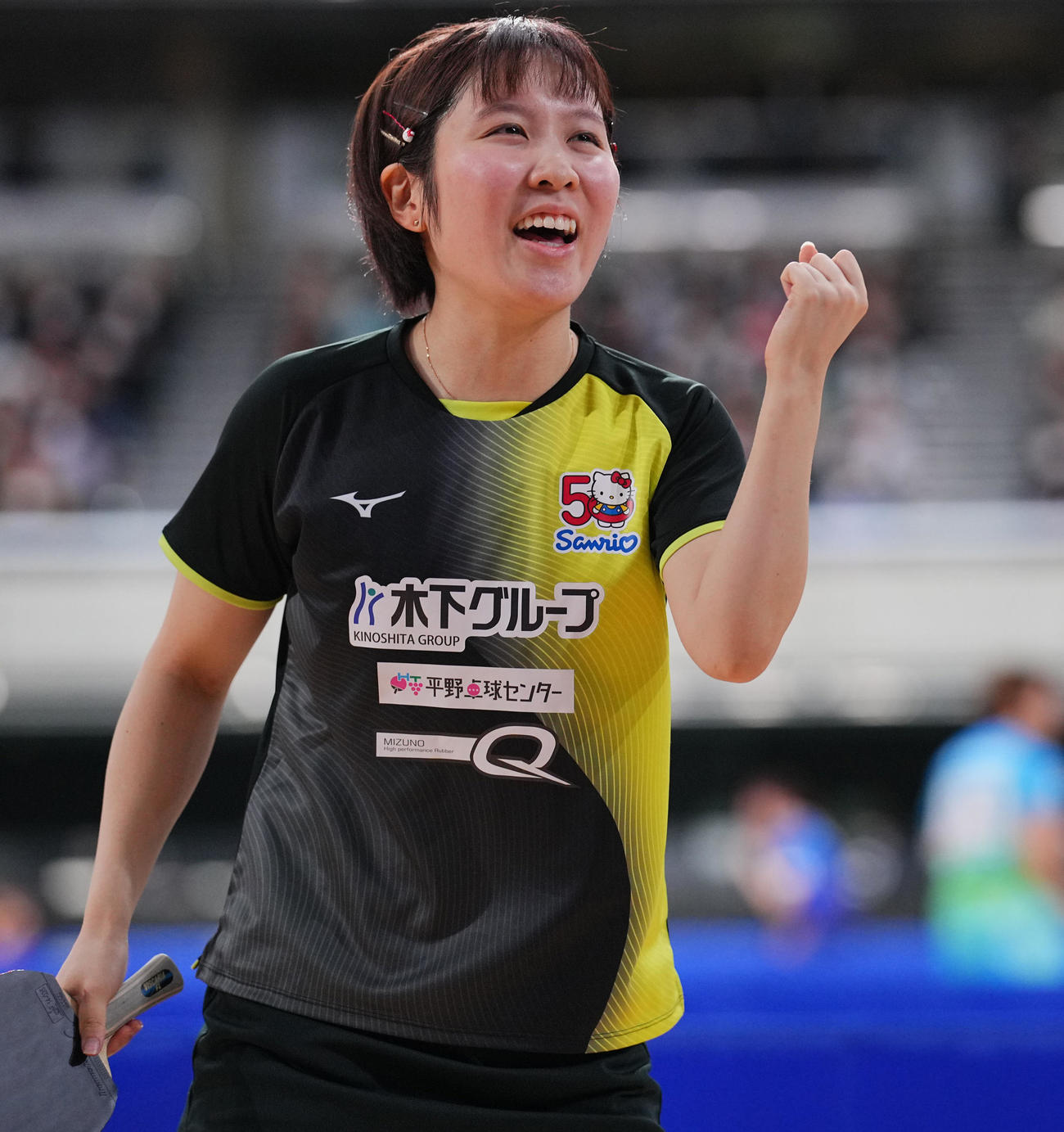 女子シングルス4回戦、ガッツポーズする平野（撮影・垰建太）