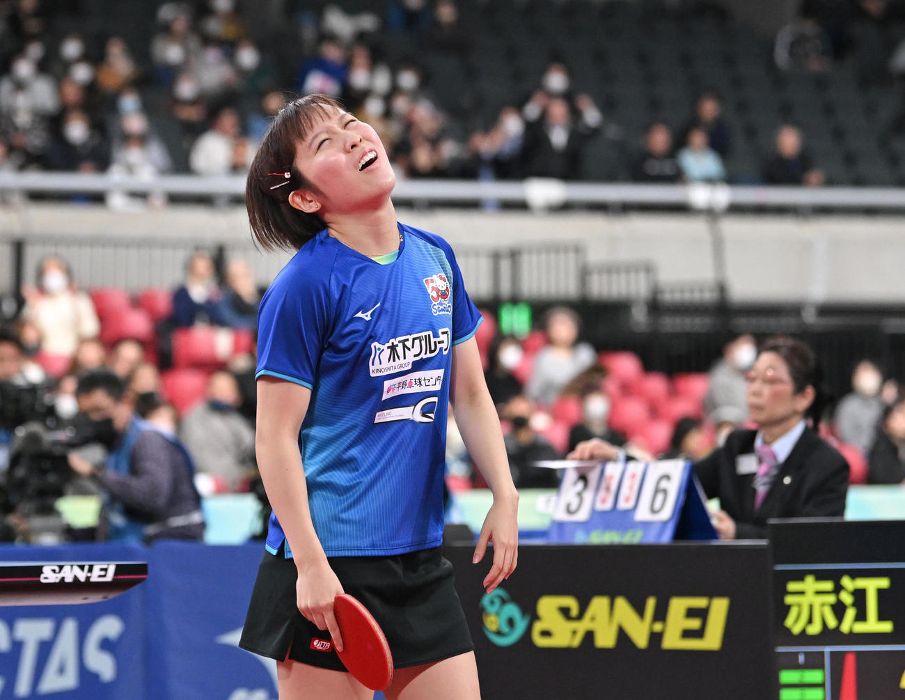 女子シングルス準々決勝で赤江に敗れた平野美（代表撮影）