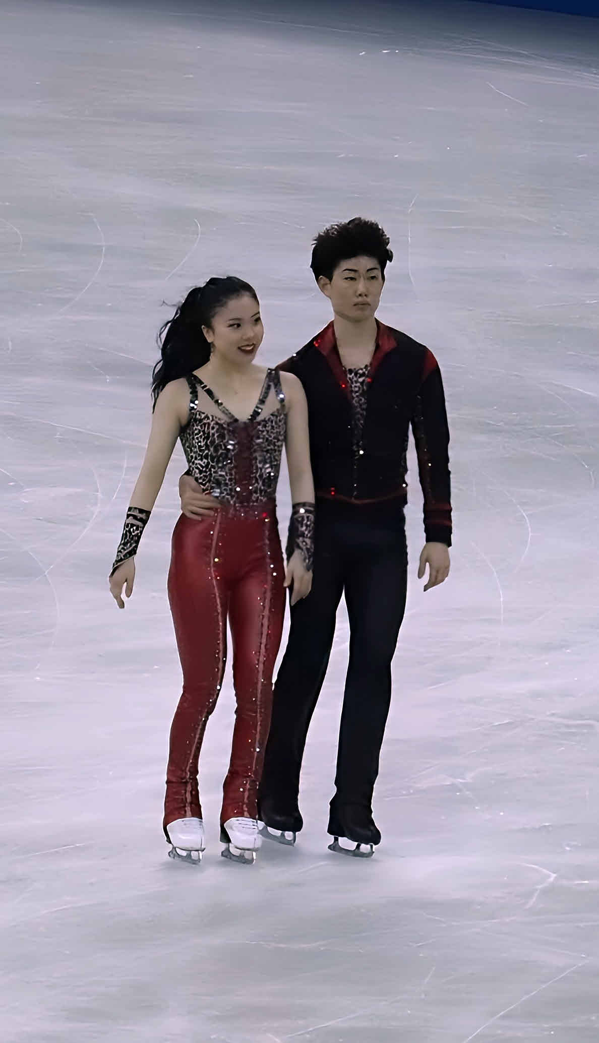 公式練習に参加した吉田唄菜、森田真沙也組（撮影・竹本穂乃加）＝2024年1月31日、中国・上海