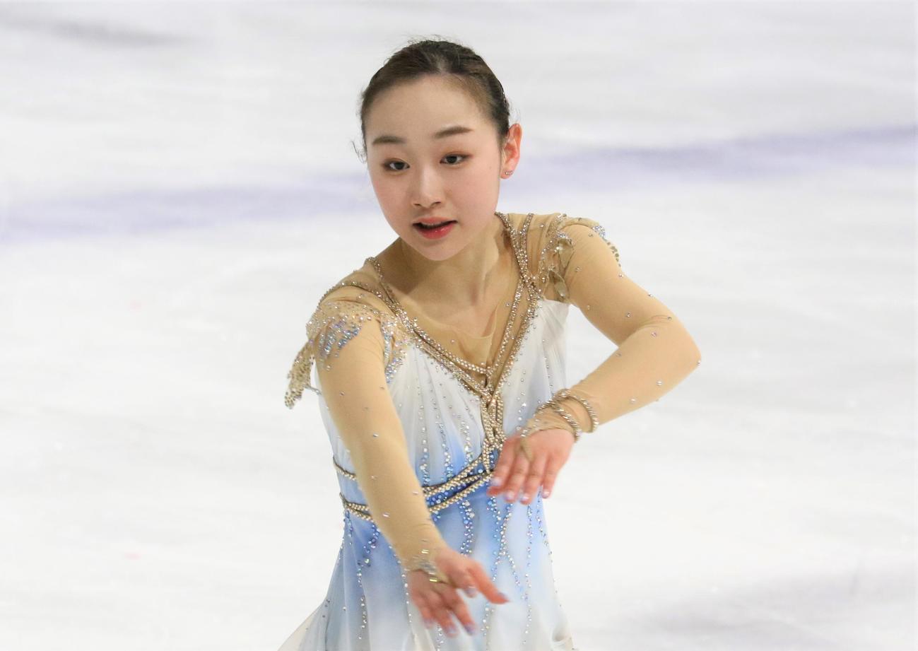 国民スポーツ大会冬季大会　成年女子フリーで演技を披露する松生（撮影・藤塚大輔）