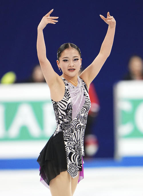 女子フリーの演技を終えた渡辺倫果(共同)