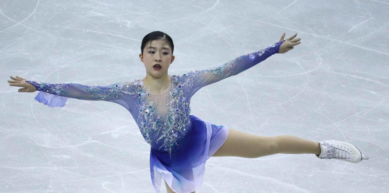 4大陸選手権女子フリーで演技する千葉百音（24年2月2日撮影）