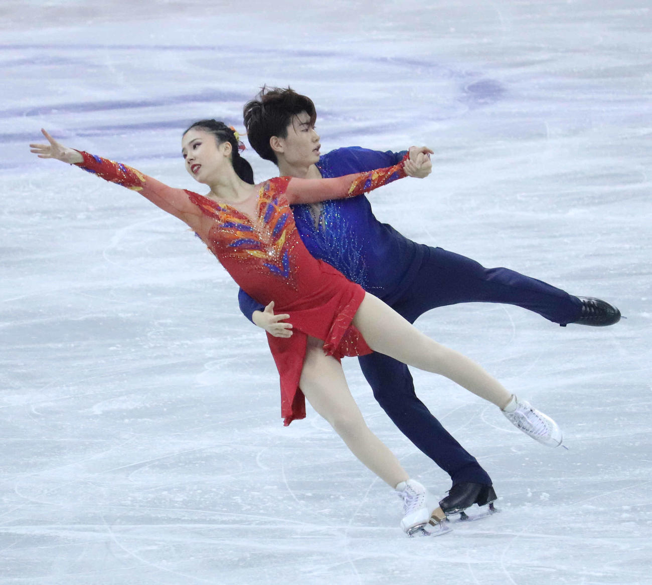 FDに臨んだ吉田唄菜、森田真沙也組（撮影・竹本穂乃加）＝2024年2月4日、中国・上海