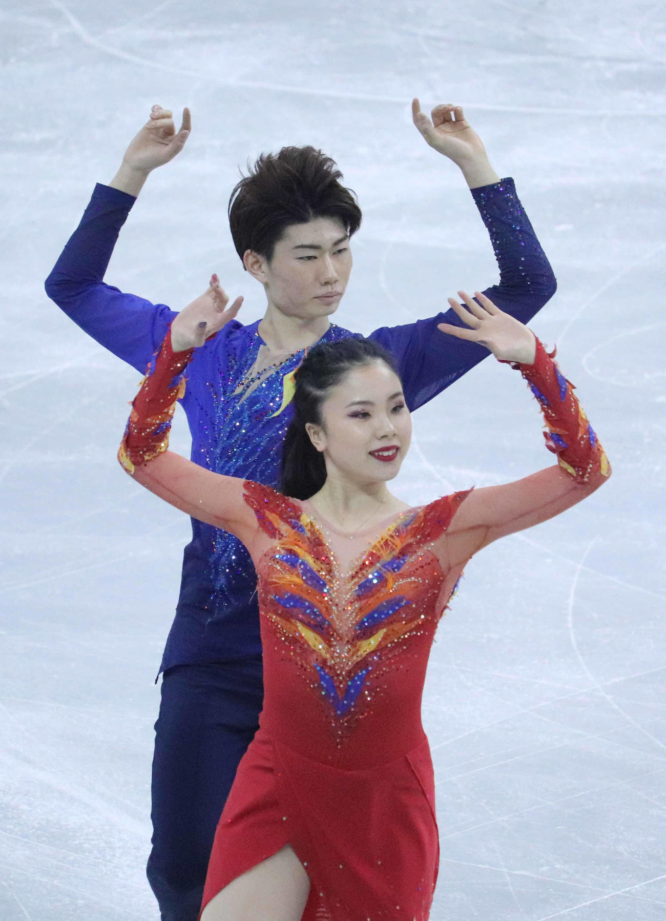 FDに臨んだ吉田唄菜、森田真沙也組（撮影・竹本穂乃加）＝2024年2月4日、中国・上海