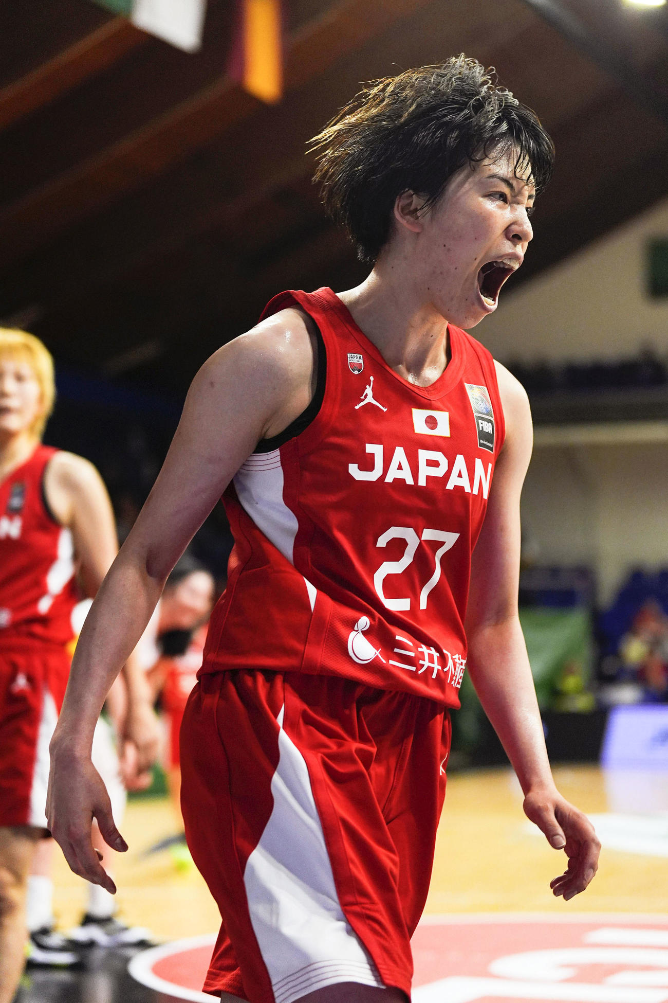 日本―スペイン　第4クオーター、叫ぶ林＝ショプロン（共同）