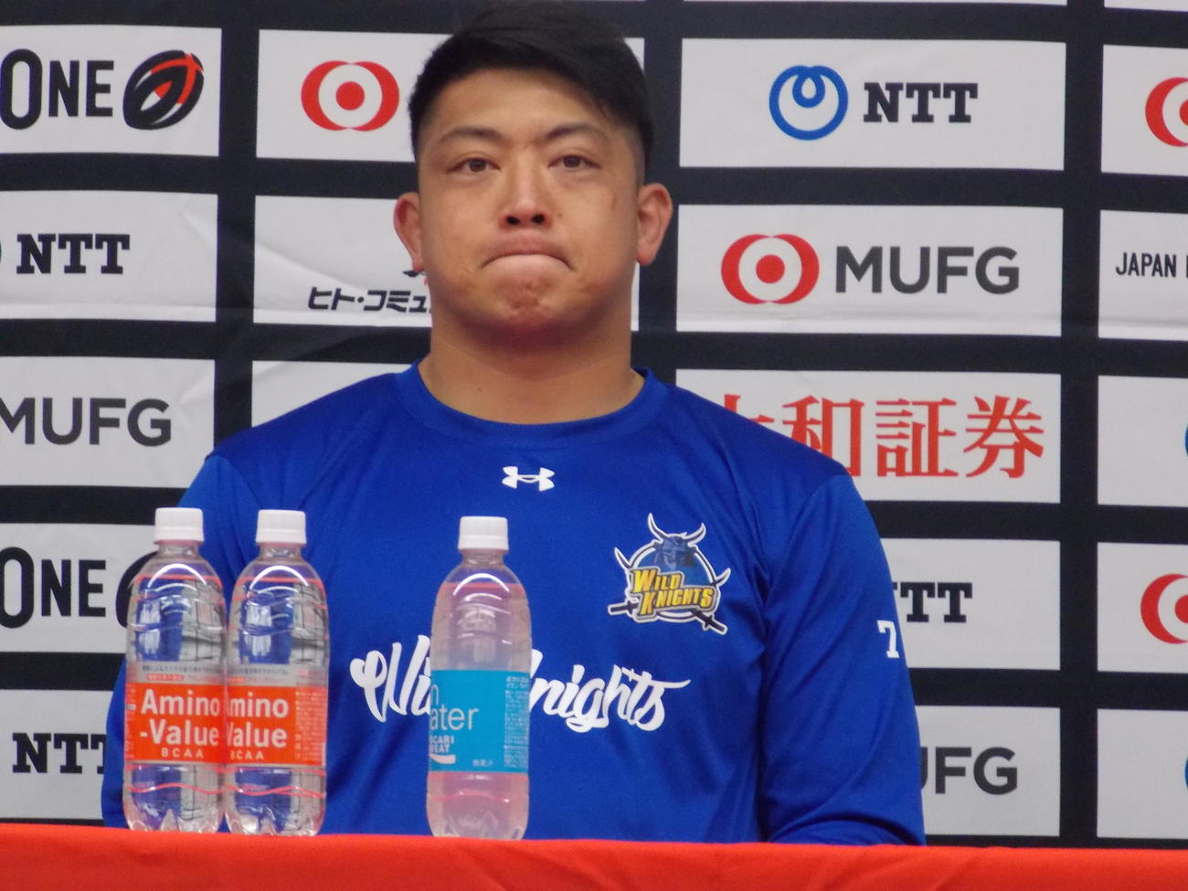 東京SG戦を終えて思いを語る埼玉フッカー坂手淳史主将（撮影・松本航）