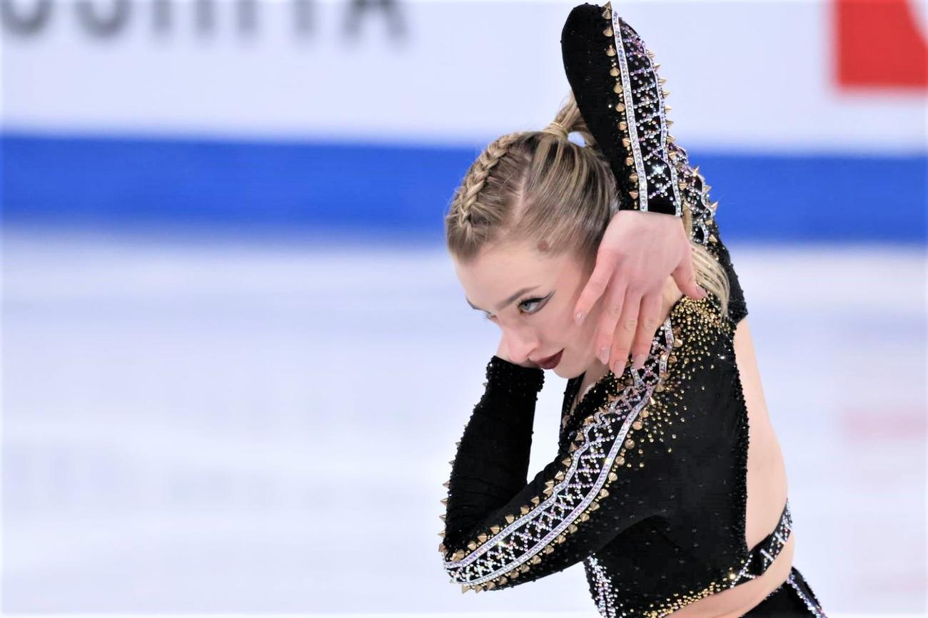 世界選手権女子SP　演技を披露するアンバー・グレン（撮影・阿部健吾）
