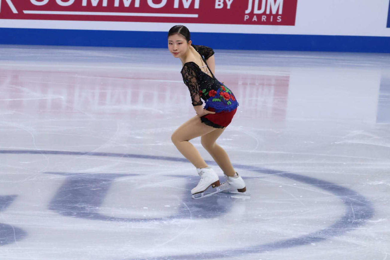 世界選手権女子SP　演技を行う千葉百音（撮影・阿部健吾）