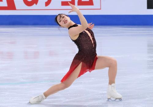 世界選手権女子SP　演技を披露するユ・ヨン（撮影・阿部健吾）