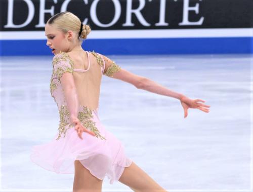 世界選手権女子SP　演技を披露するキミー・ルポンド（撮影・阿部健吾）