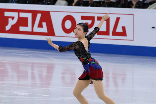 世界選手権女子SP　演技を行う千葉百音（撮影・阿部健吾）