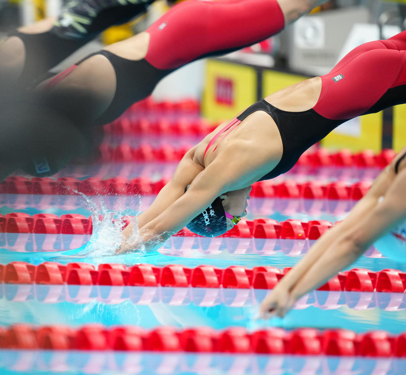 パリ五輪代表選考会の女子100メートルバタフライ準決勝で入水する池江（撮影・江口和貴）
