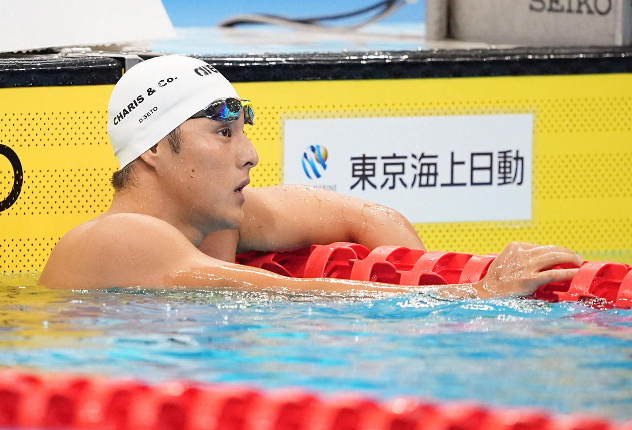 男子400 メートル 個人メドレー決勝　レースを終えた瀬戸大也(共同)