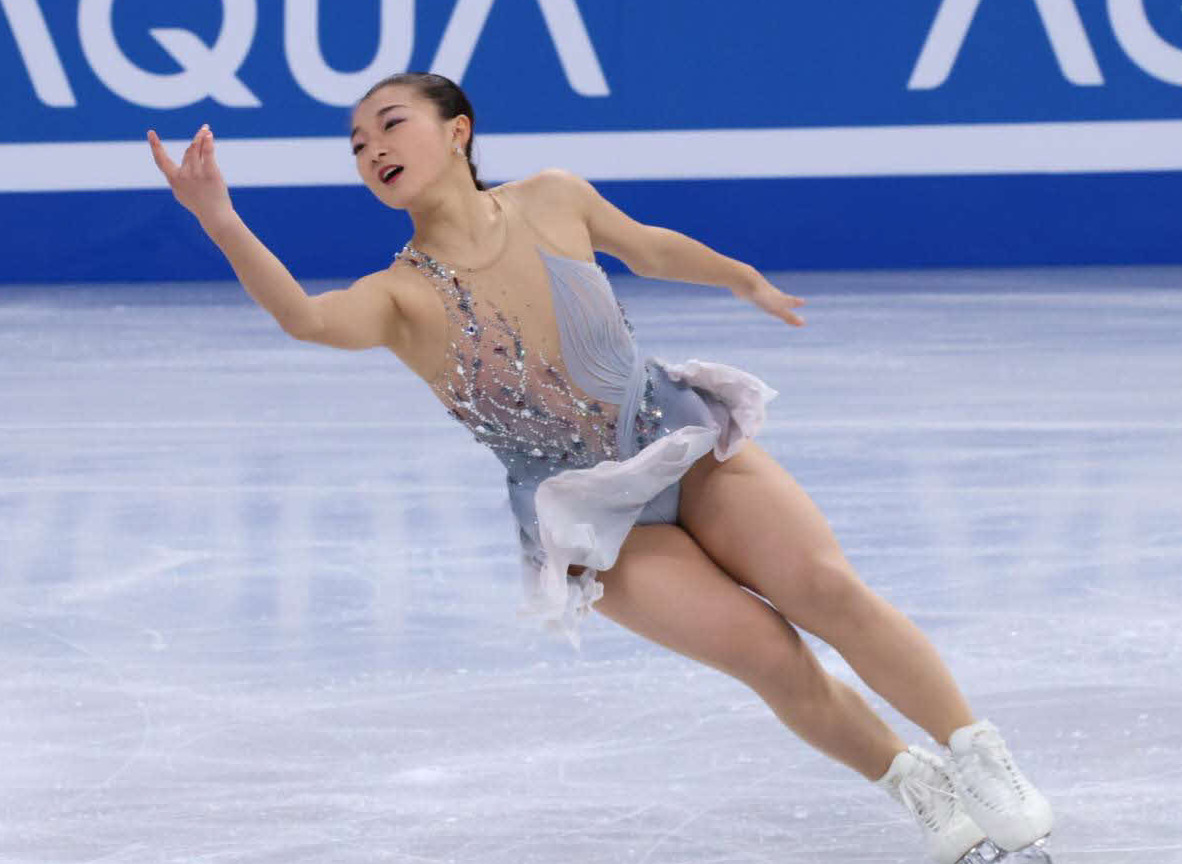 世界選手権女子SP　演技する坂本花織（撮影・阿部健吾）