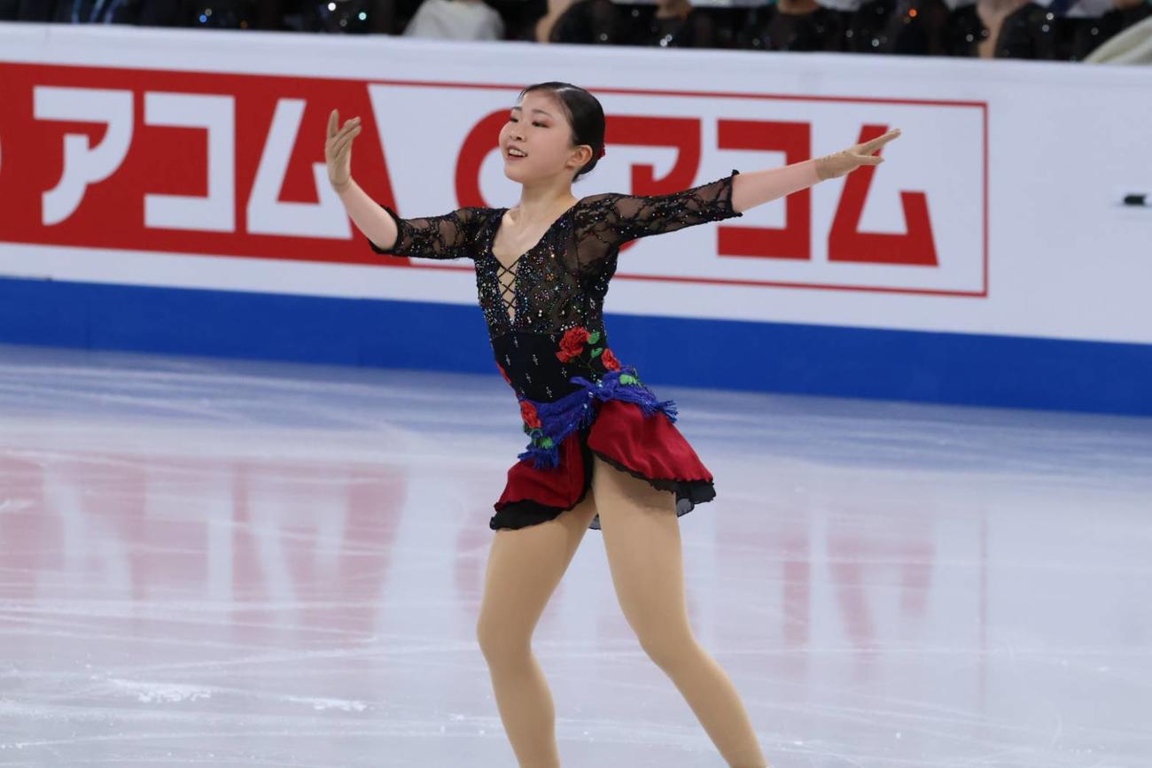 世界選手権女子SP　演技を行う千葉百音（撮影・阿部健吾）