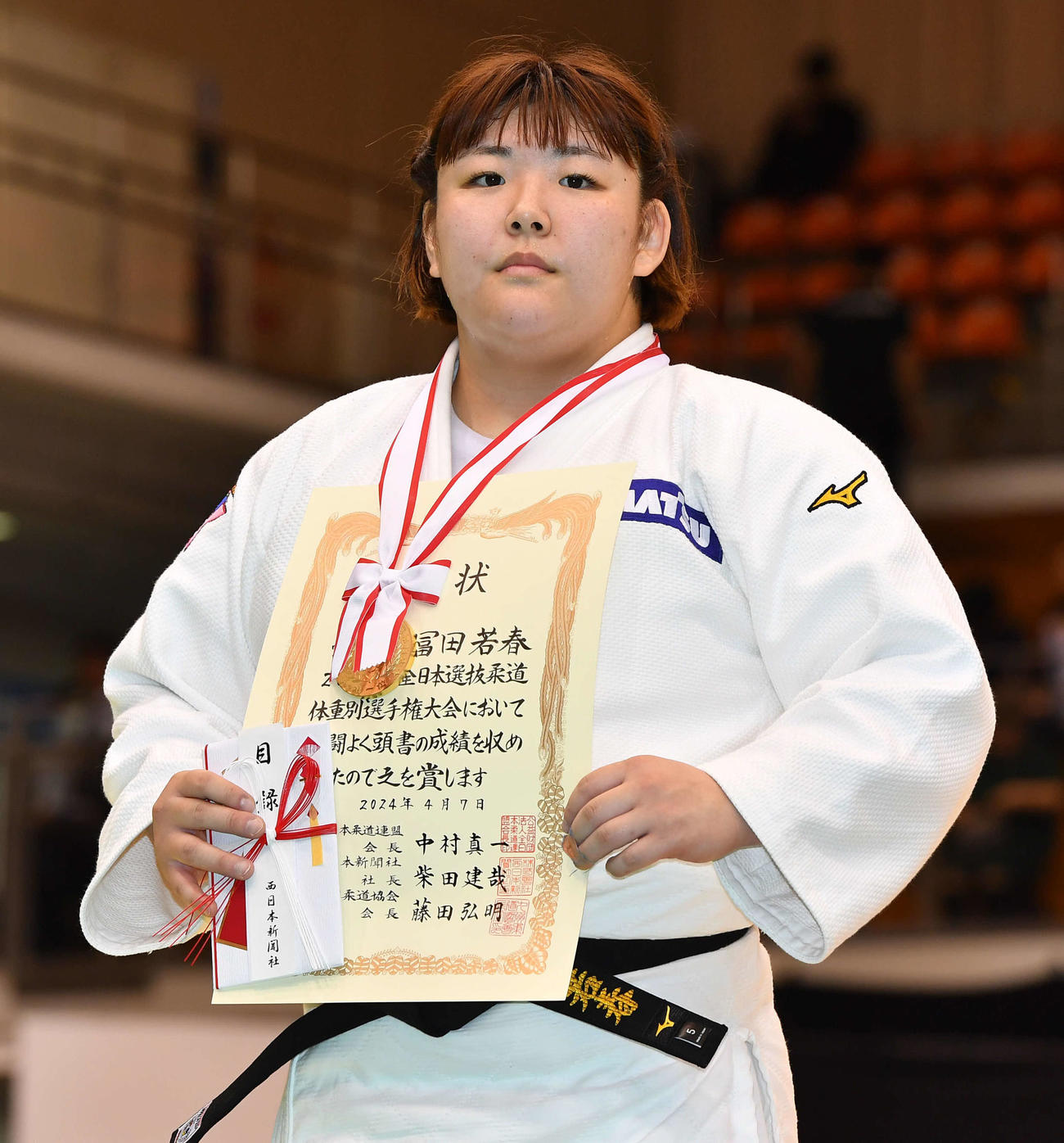 女子78キロ超級で優勝した冨田若春（撮影・岩下翔太）