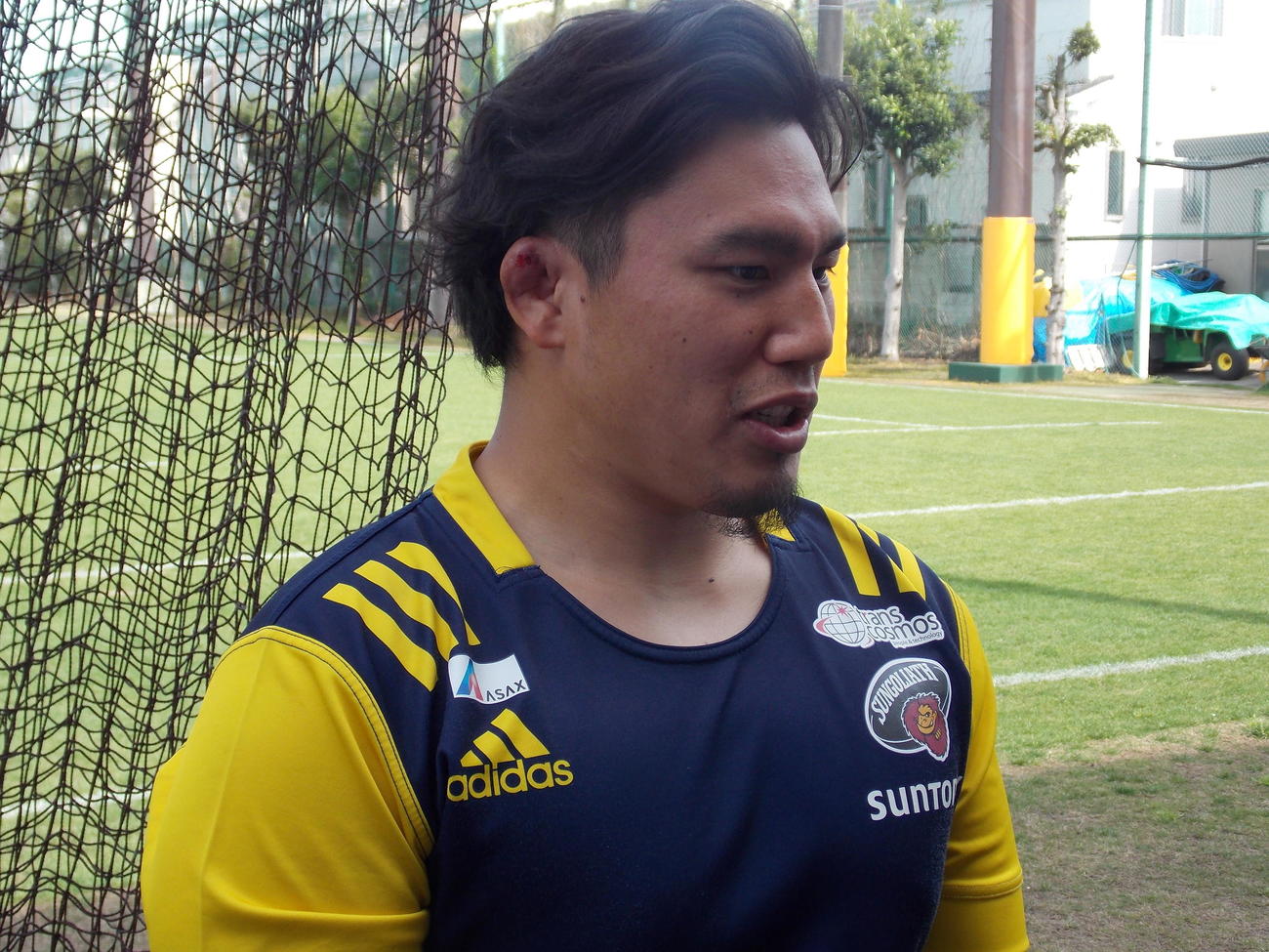 静岡戦に向けて思いを語る東京SGフッカーの堀越康介主将（撮影・松本航）