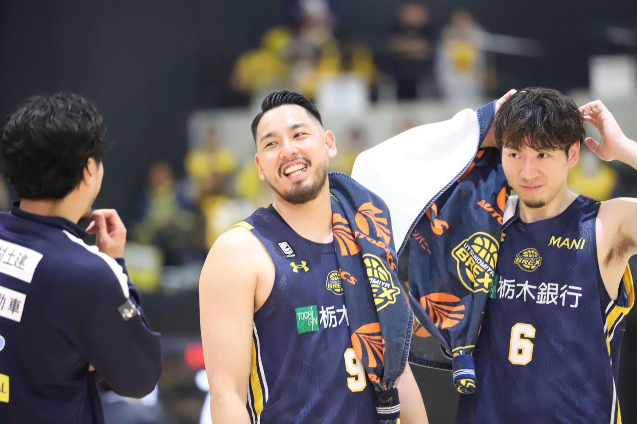 宇都宮対A東京　要所要所で3Pシュート3本を決めた遠藤祐亮は試合後にこの笑顔（撮影・沢田啓太郎）