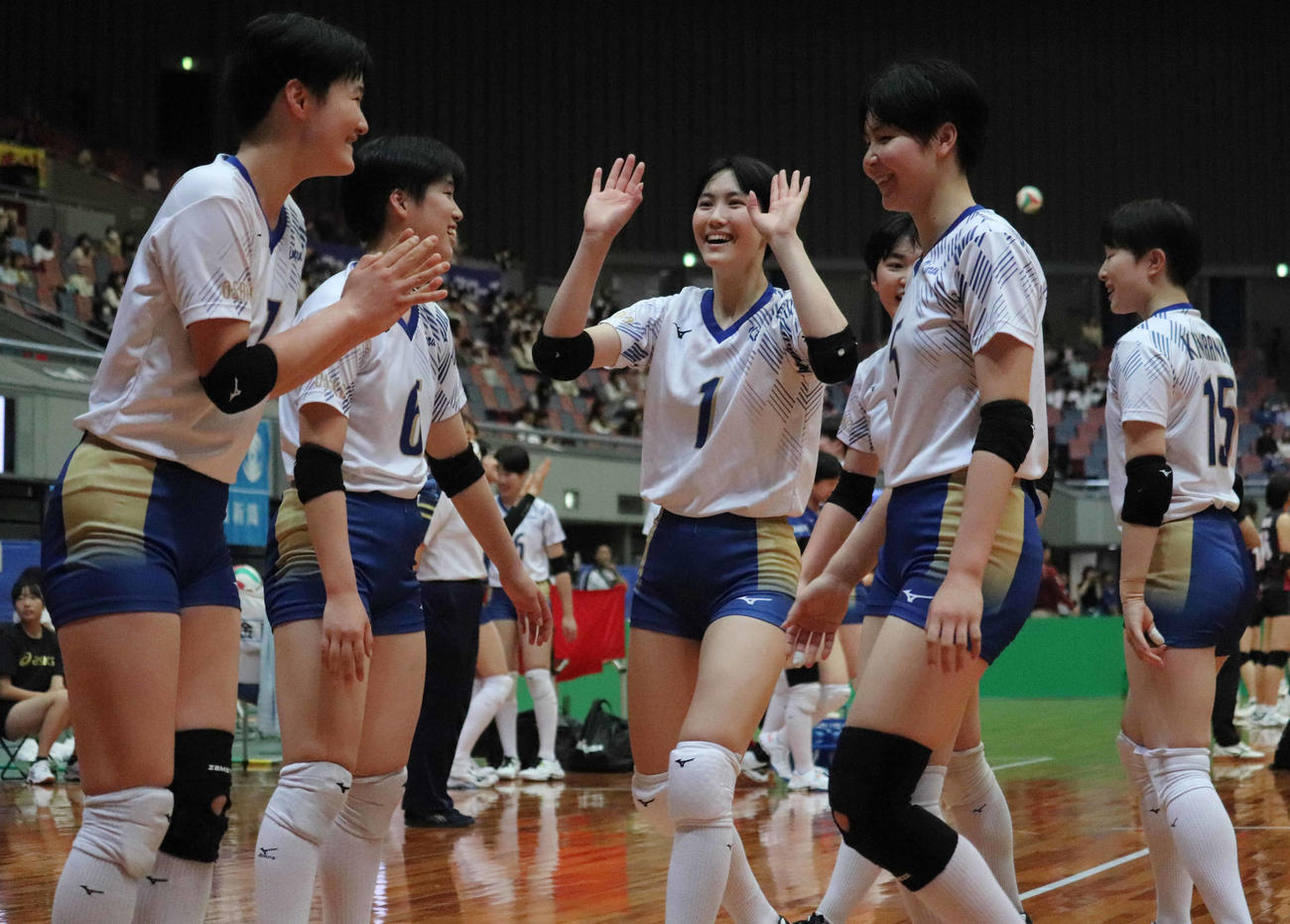 ハイタッチをする金蘭会の選手（撮影・竹本穂乃加）