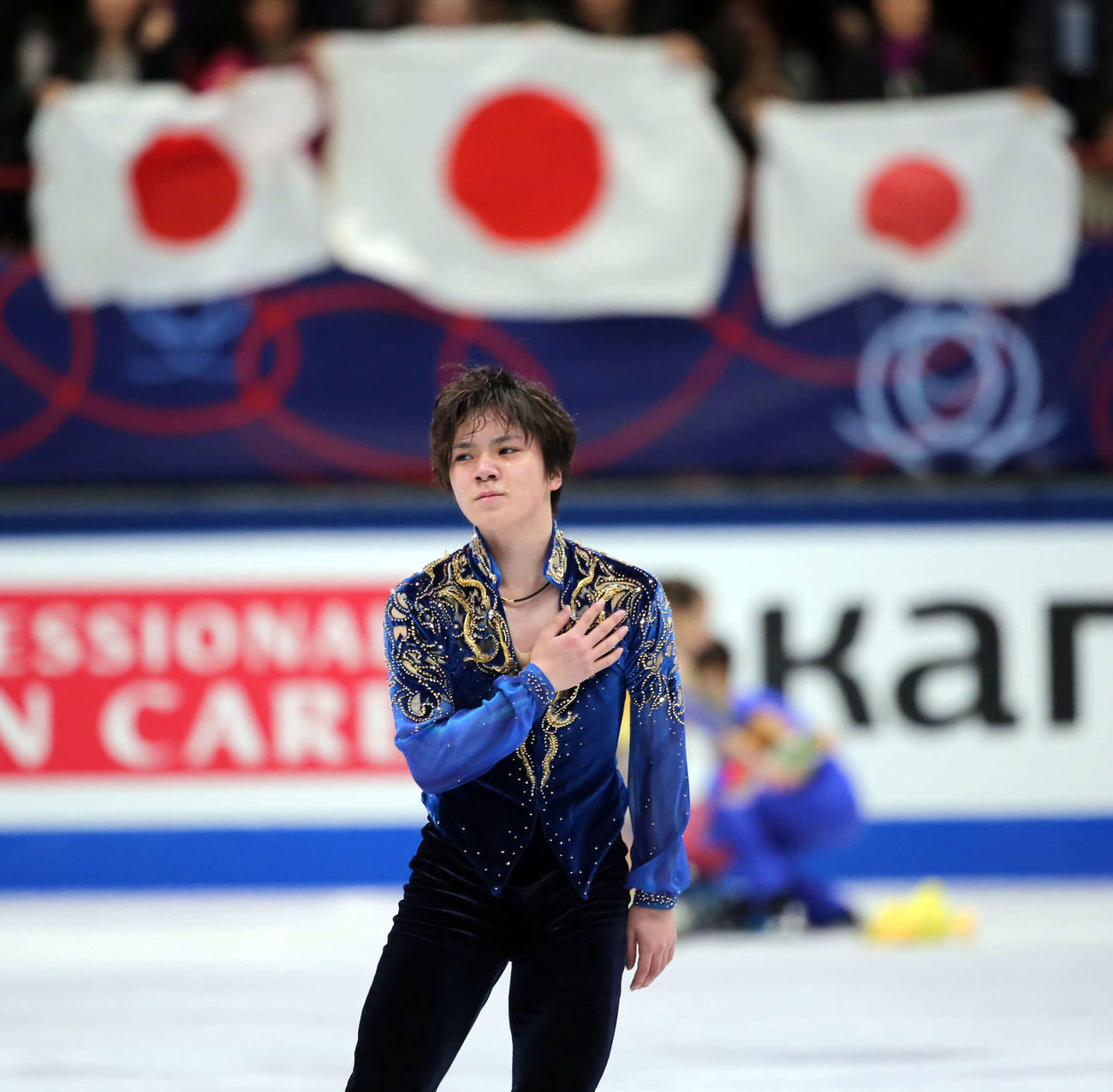 2018年3月　男子フリーの演技を終え涙を流す宇野