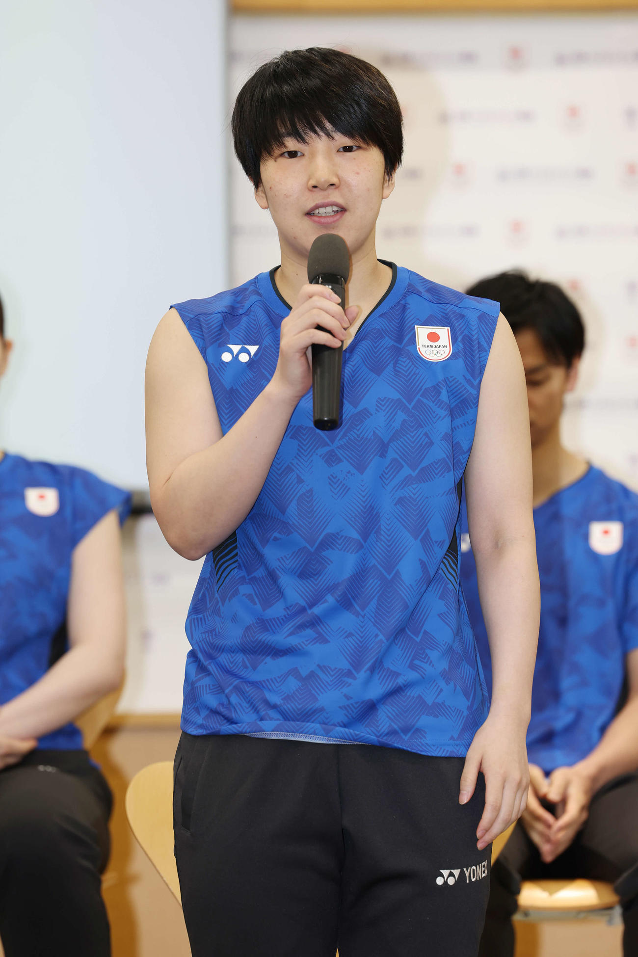 バドミントン日本代表内定会見で意気込みを語る山口（撮影・宮地輝）