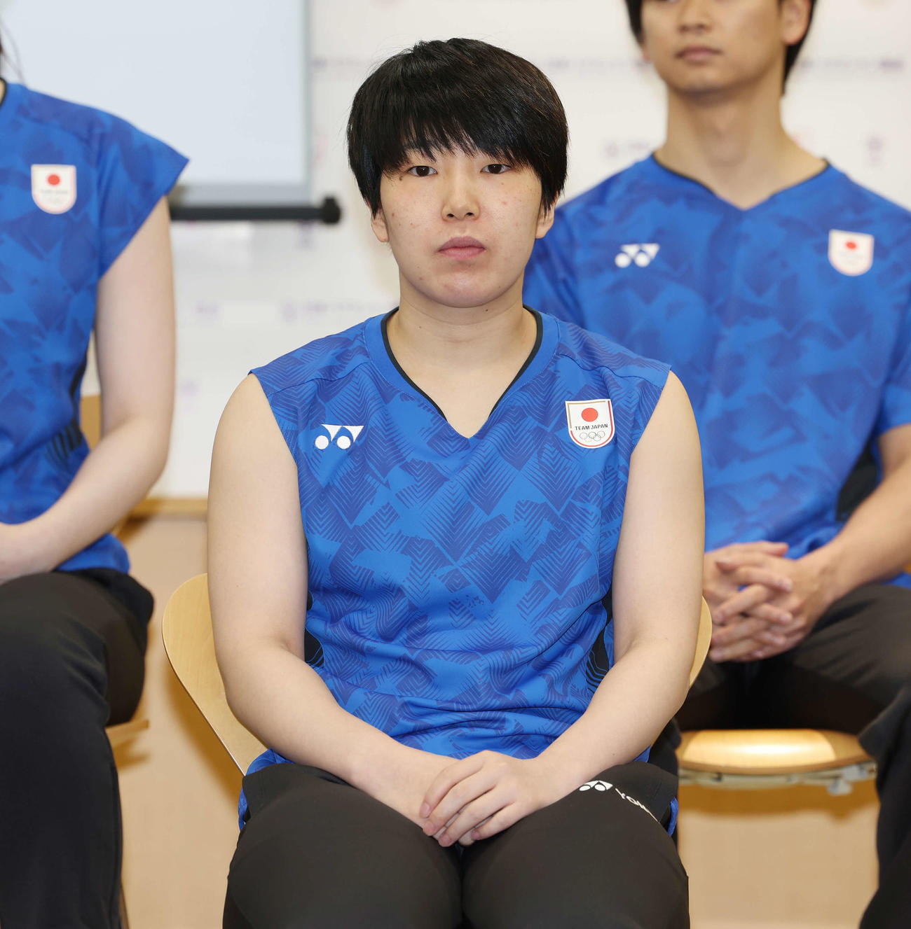 バドミントン日本代表内定会見に臨む山口（撮影・宮地輝）
