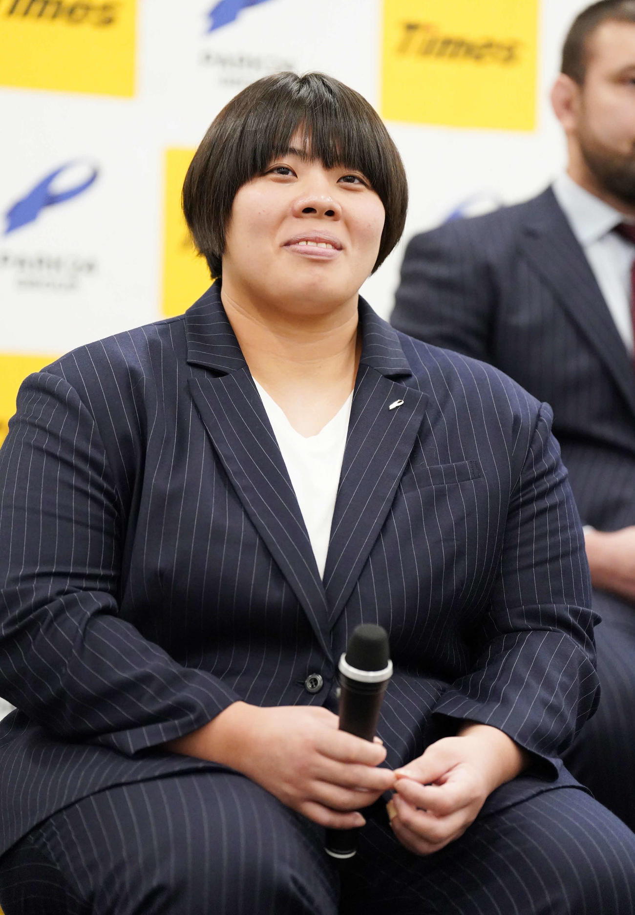 パリ五輪柔道日本代表内定選手壮行会に臨むパーク24所属の素根（撮影・小沢裕）