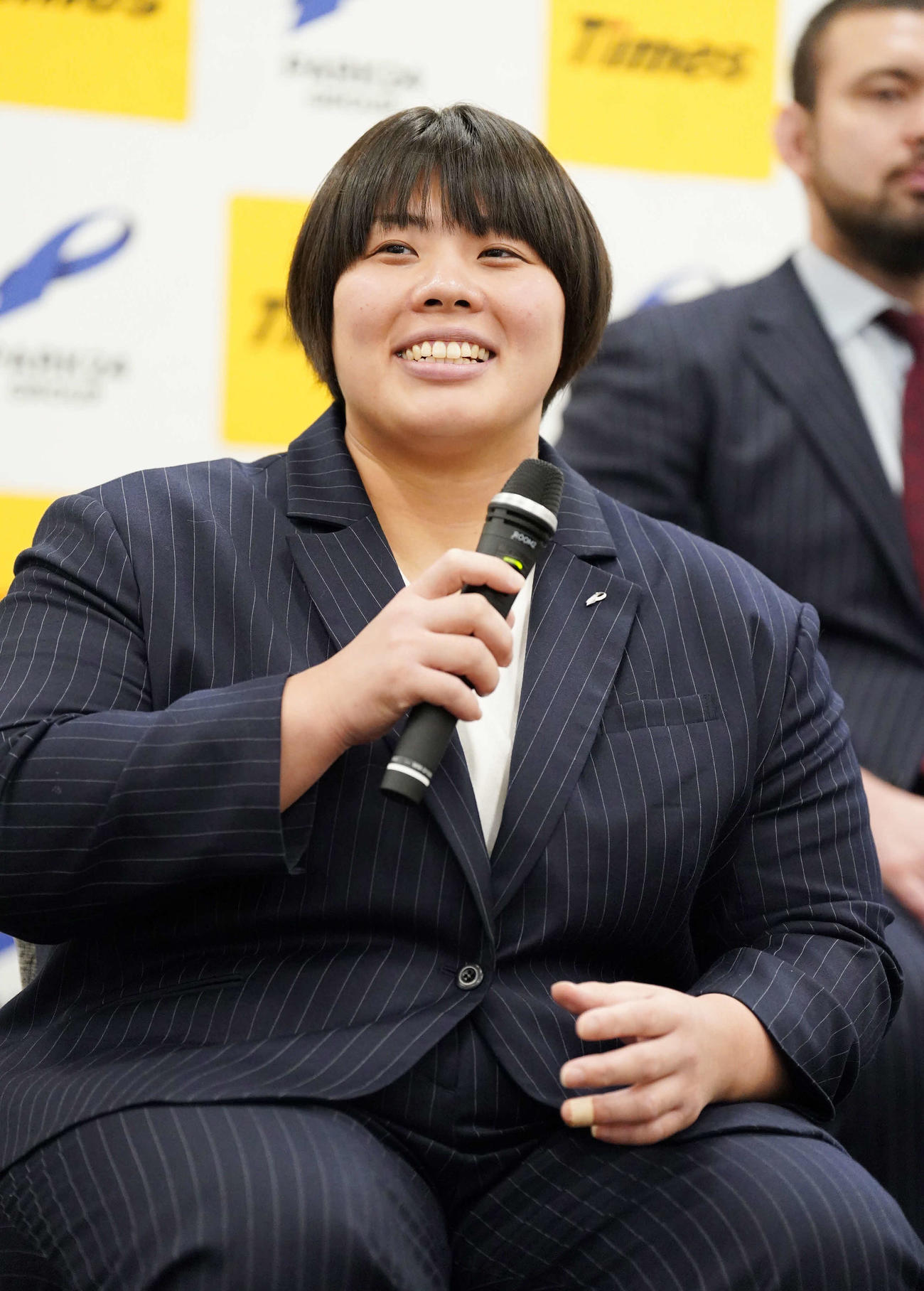 パリ五輪柔道日本代表内定選手壮行会に臨むパーク24所属の素根（撮影・小沢裕）