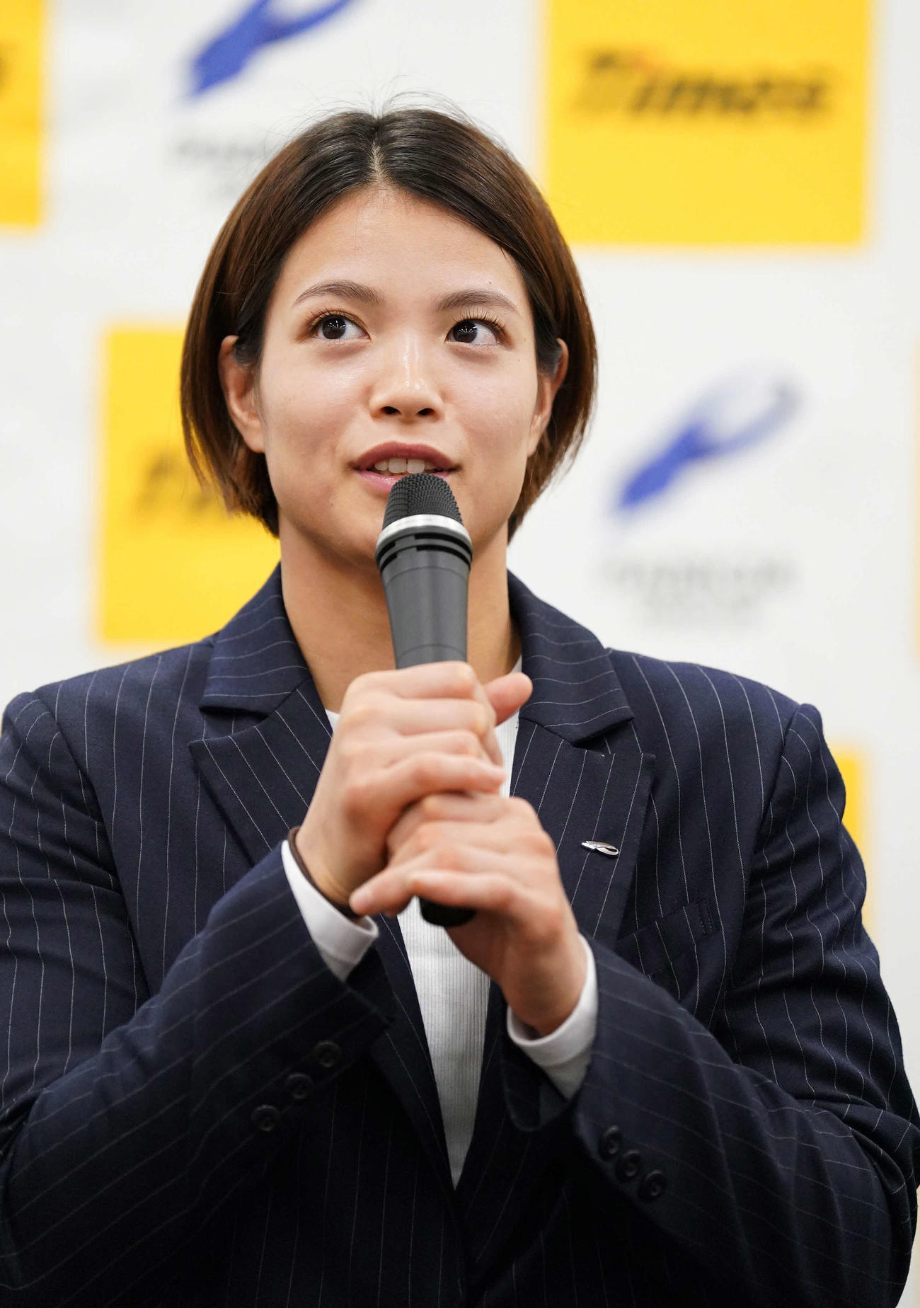 パリ五輪柔道日本代表内定選手壮行会に臨むパーク24所属の阿部詩（撮影・小沢裕）
