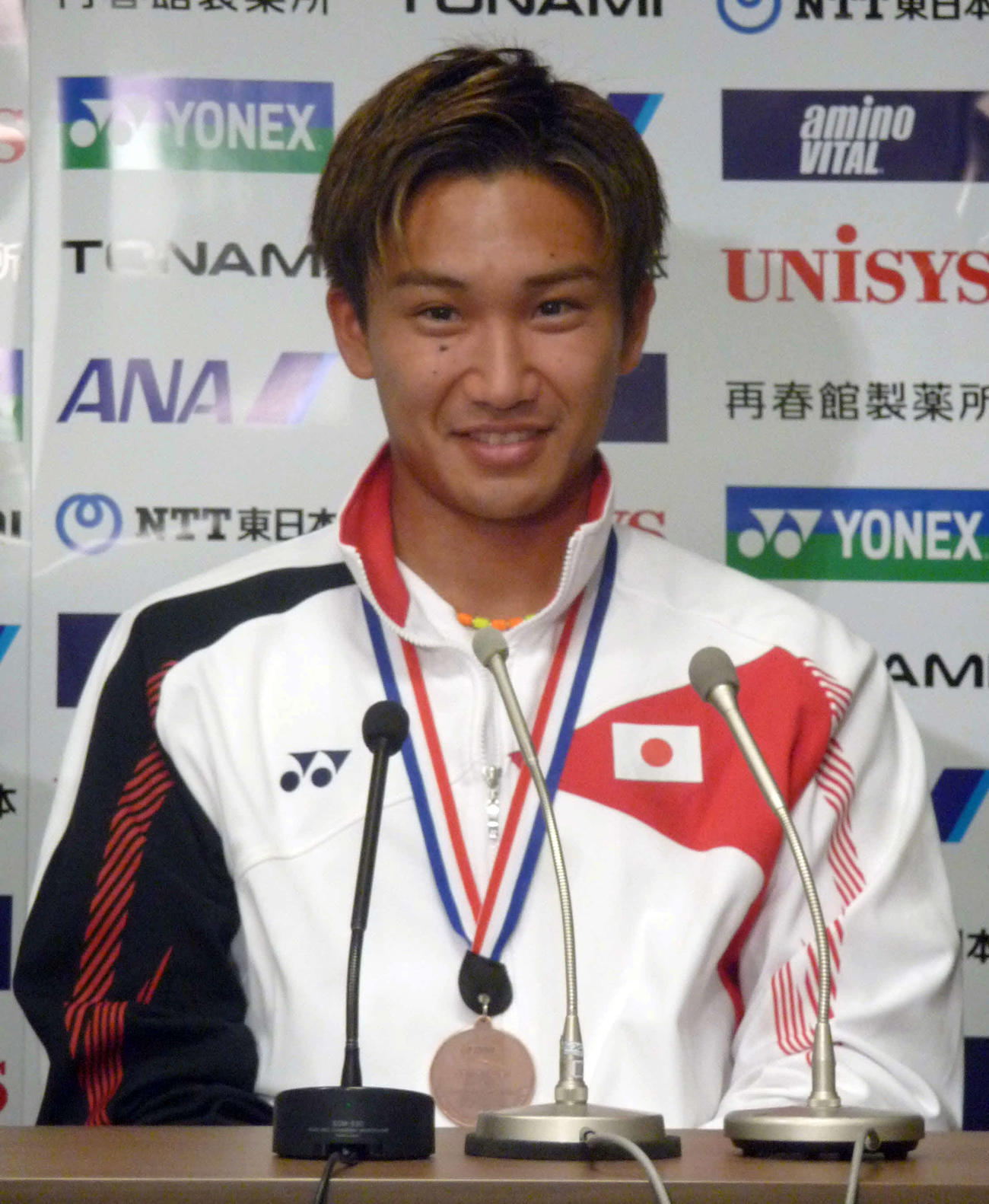 15年8月、世界選手権の男子シングルスで銅メダルを獲得し帰国した桃田賢斗
