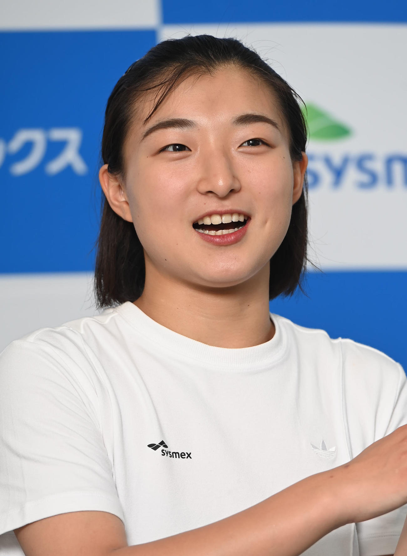 合同練習の感想を話す坂本花織（撮影・石井愛子）