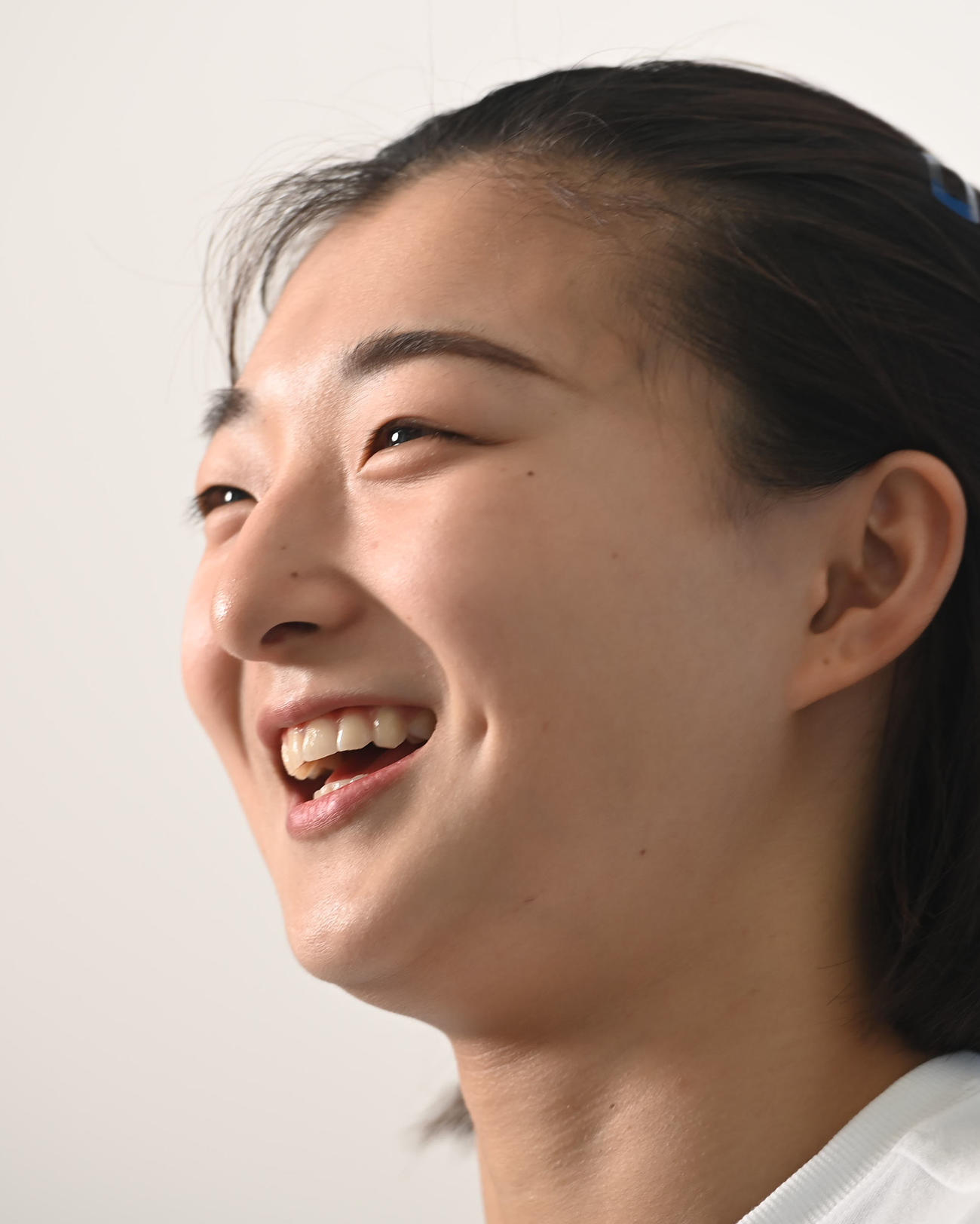 合同練習の感想を話す坂本花織（撮影・石井愛子）