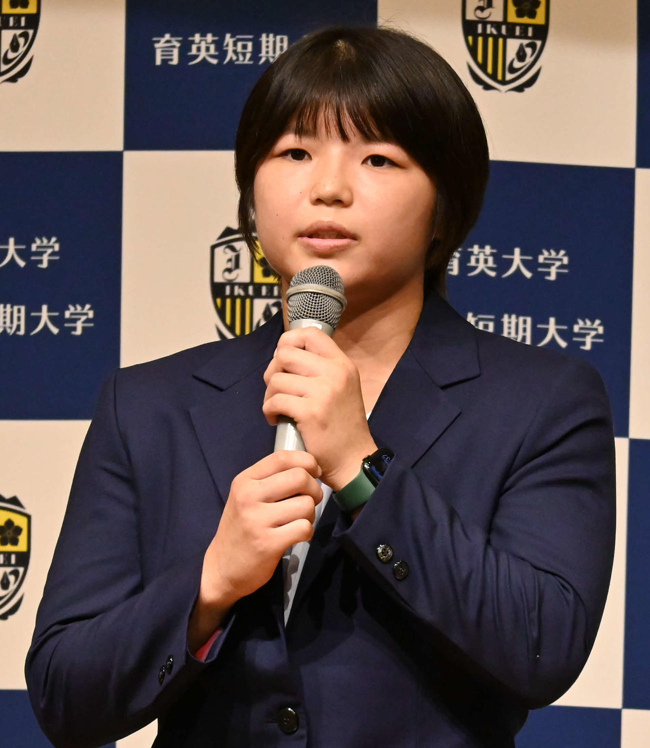 五輪への意気込みを語る桜井つぐみ（撮影・飯岡大暉）