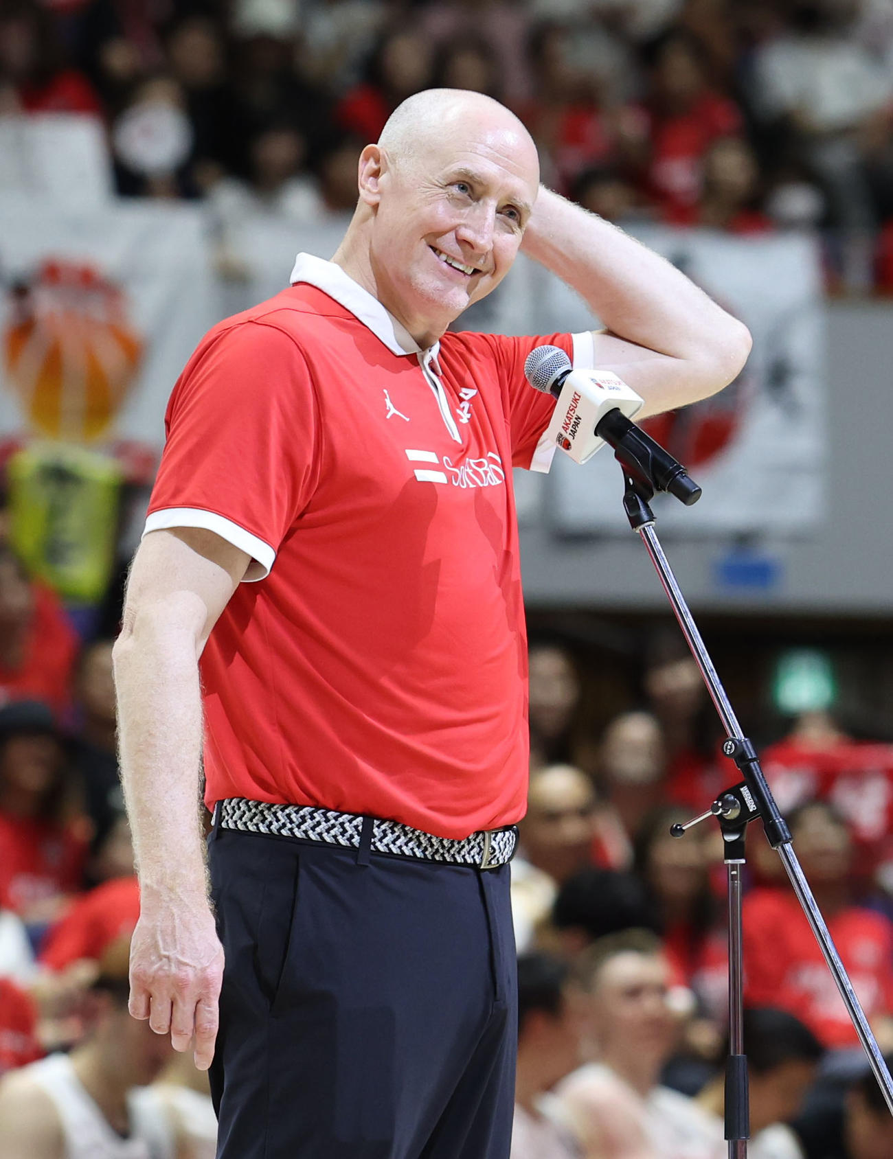日本対オーストラリア　試合終了後、インタビューに応じるホーバス監督（撮影・佐藤翔太）