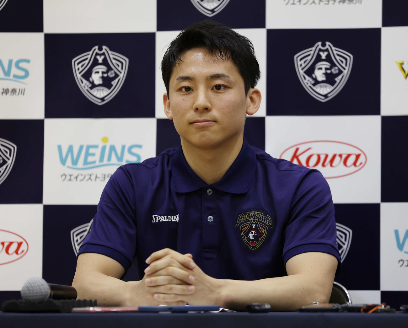 NBAグリズリーズとのエグジビット10契約に合意し記者会見に臨む横浜BC河村（撮影・宮地輝）