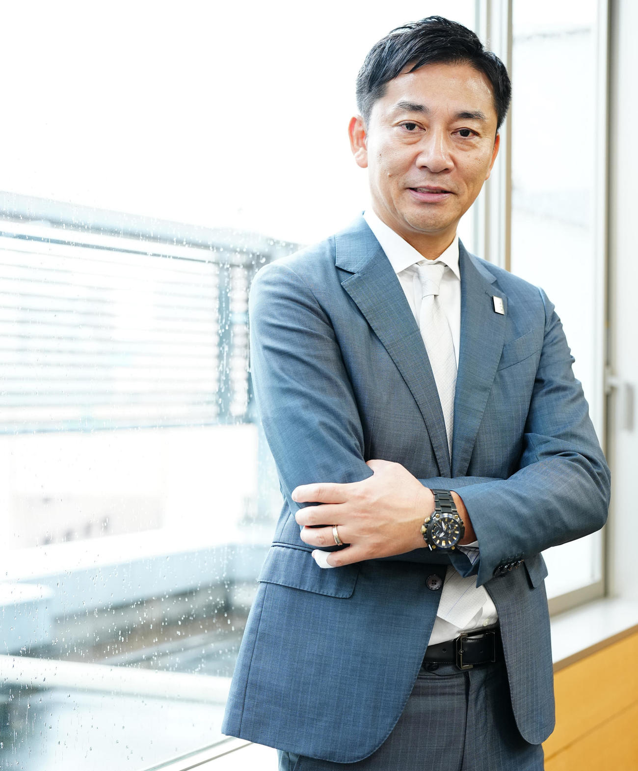 日刊スポーツに来社したBリーグ島田チェアマン（撮影・垰建太）