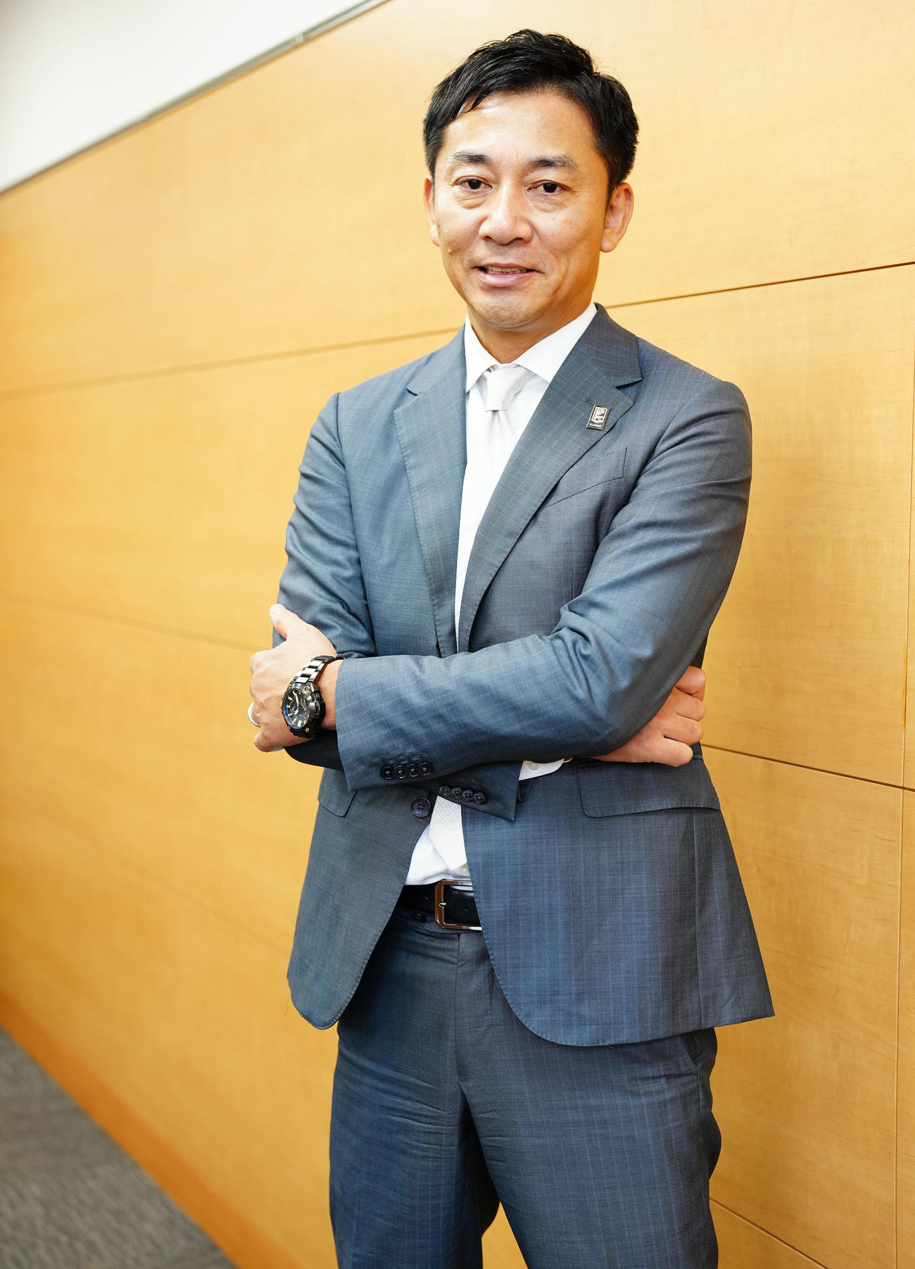 日刊スポーツに来社したBリーグ島田チェアマン（撮影・垰建太）