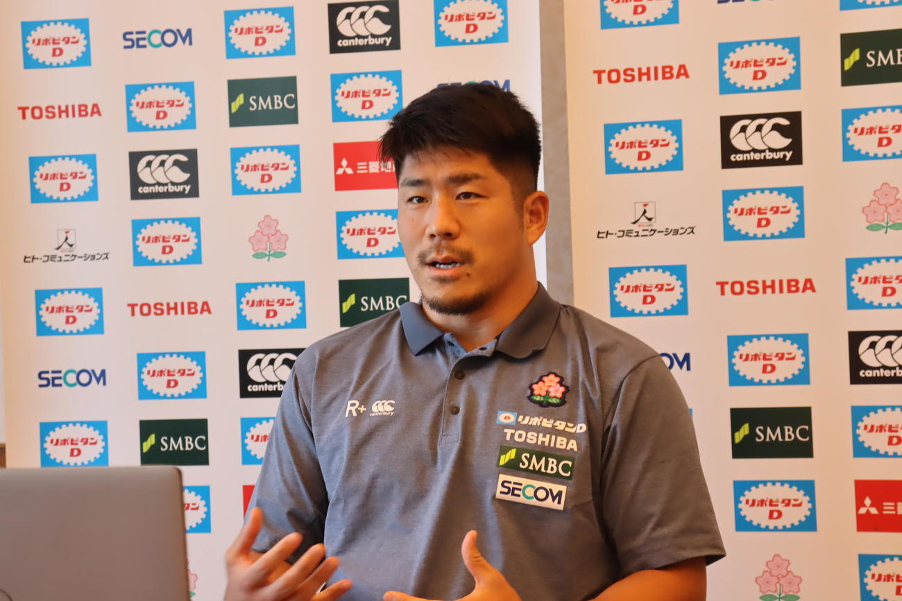 オンライン会見に応じるラグビー日本代表松田（C）JRFU