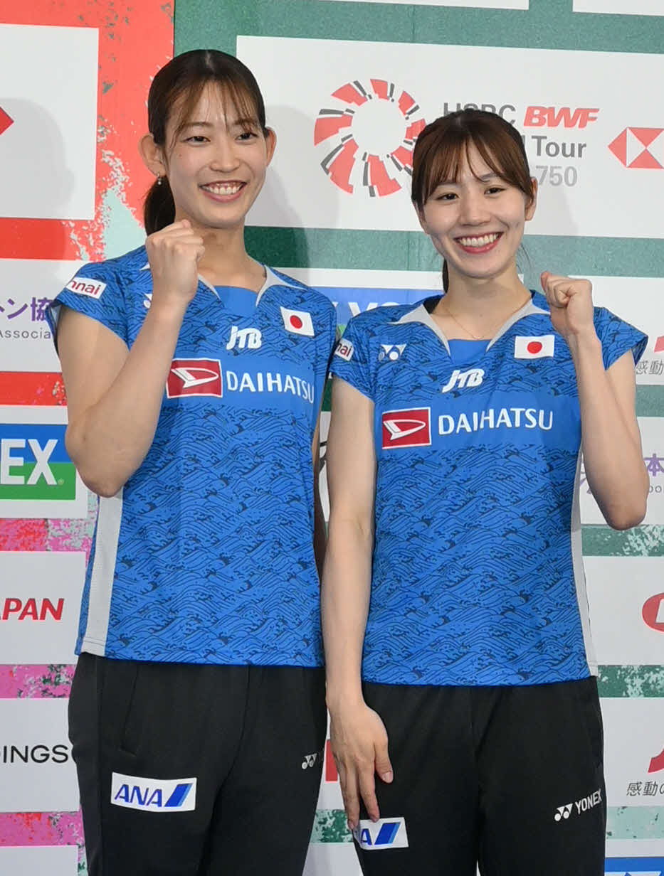 五輪後初の大会に臨む「シダマツ」ペアの志田（右）と松山（撮影・飯岡大暉）