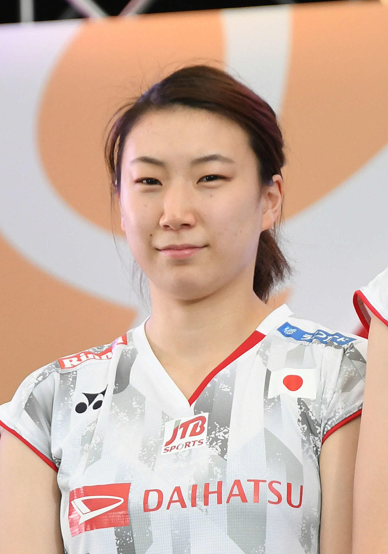 バドミントン世界選手権日本代表選手記者会見　会見で混合ダブルス東野有紗＝2018年7月19日
